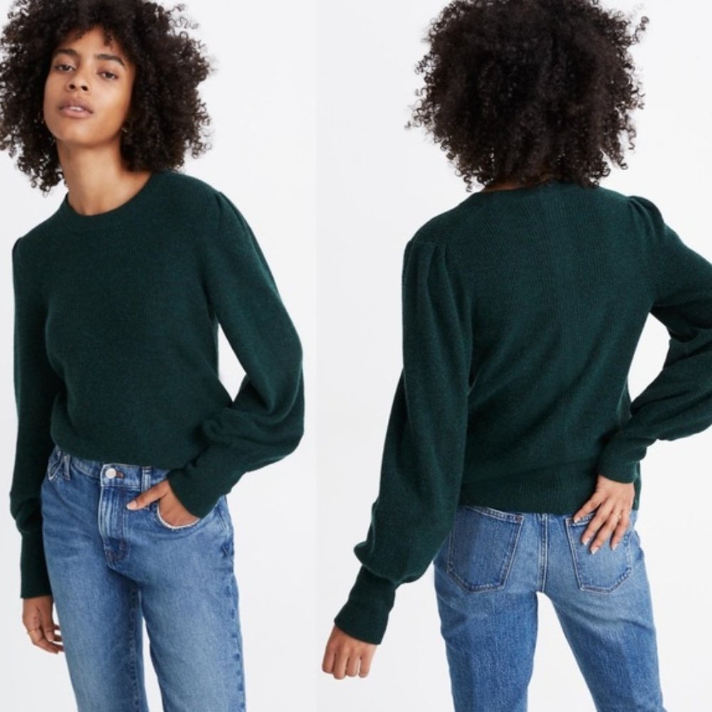 Madewell Baybrook Puffed Balloon Long Sleeve Pullover Sweater Pine Green Small